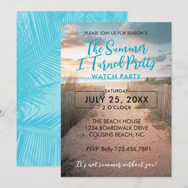 Convite de festas bonito Summer Watch (Frente/Verso)