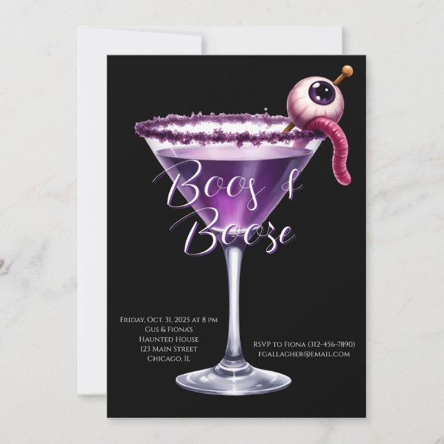 Convite de festas Boos e Booze Halloween (Frente)