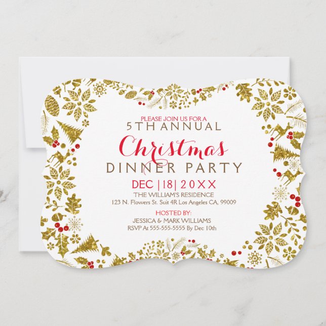 Convite de festas branco e Dourado da Frota de Nat (Verso)