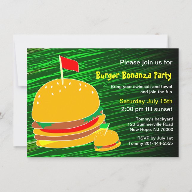 Convite de festas Burger Bonanza (Frente)