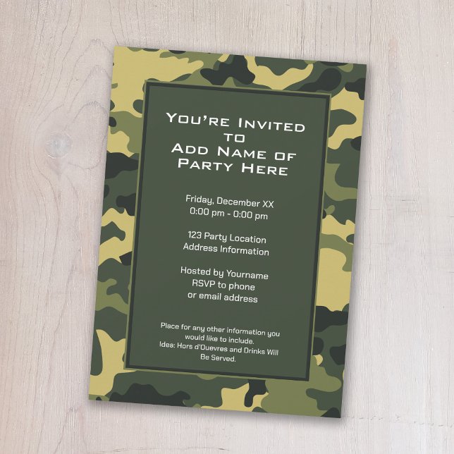 Convite de festas: Camuflagem Militar Verde (A camouflage print birthday party invitation)