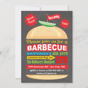 Convite de festas Chalkboard Hamburger Barbecue