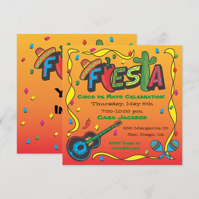 Convite de festas Cinco De Mayo Fiesta (Frente/Verso)