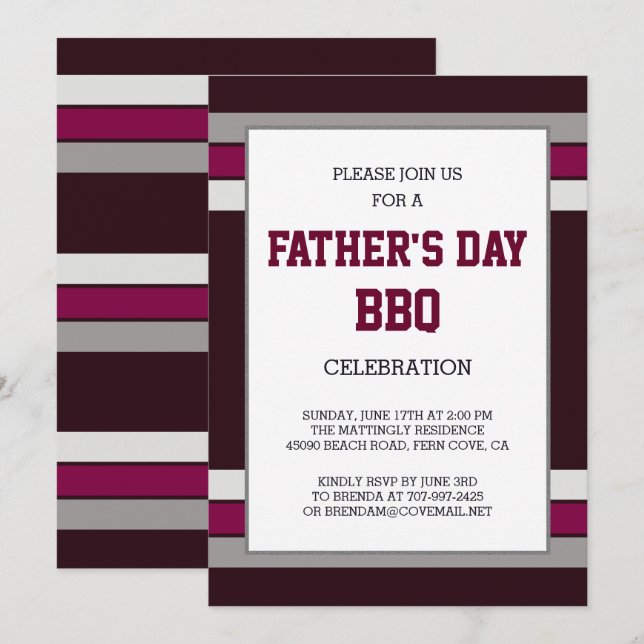 Convite de festas Cinza Vermelha Dia de os pais (Frente/Verso)