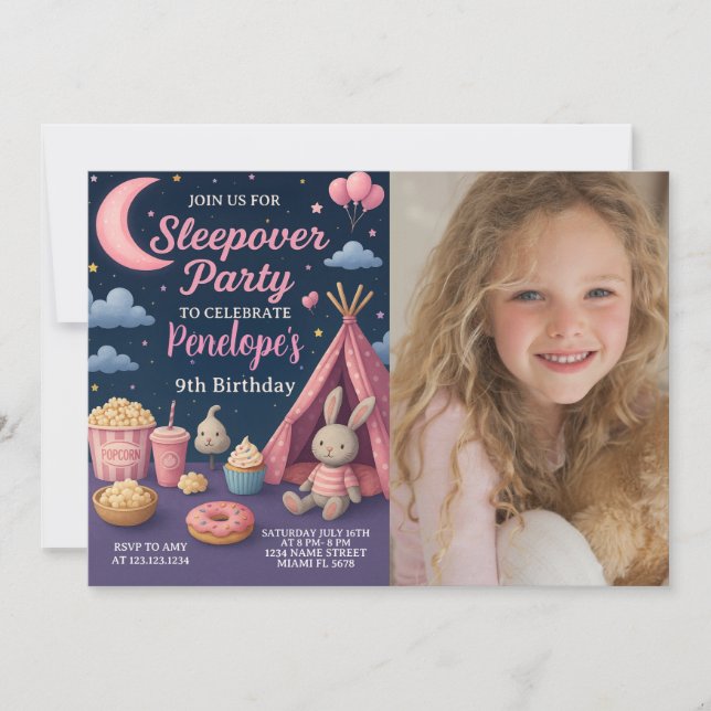 Convite de festas Colorida de Meninas com Sono (Frente)