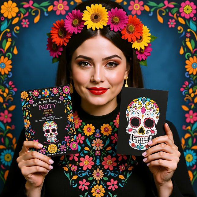 💀 🎉 Convite de festas Colorida Día de Muertos (💀🎉 Colorful Día de Muertos Party Invitation, custom text)