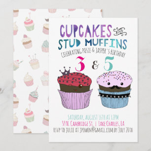 Convite de festas conjunto cupcake e soquete Muffi