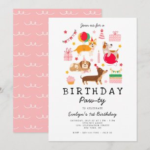 Convite de festas cor-de-rosa Vamos Pawty