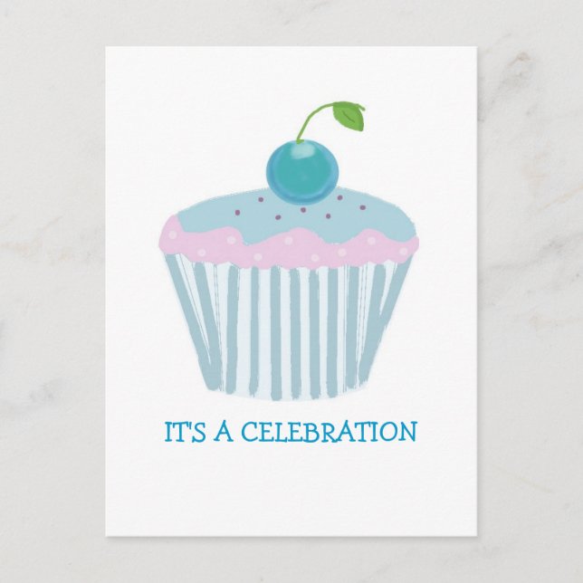Convite de festas Cupcake azul (Frente)