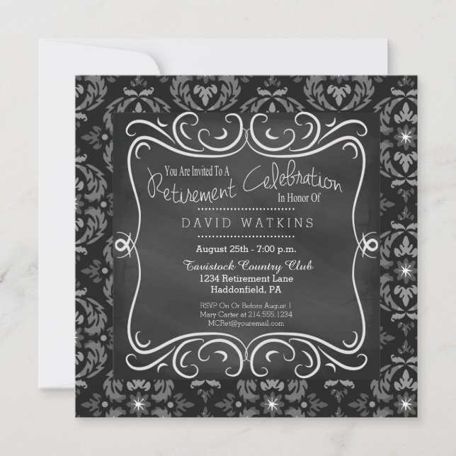 Convite de festas da aposentadoria do damasco & do (Frente)