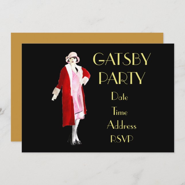 convite de festas da flapper 1920 Roaring Twties (Frente/Verso)