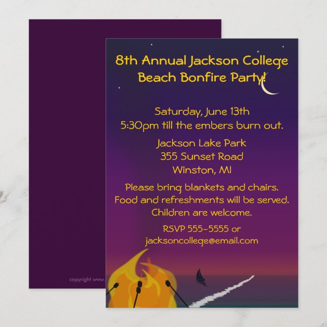Convite de festas da fogueira da praia (Frente/Verso)