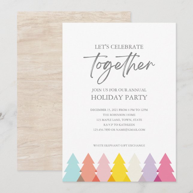 Convite de festas das Árvores de Natal Brilhantes  (Frente/Verso)