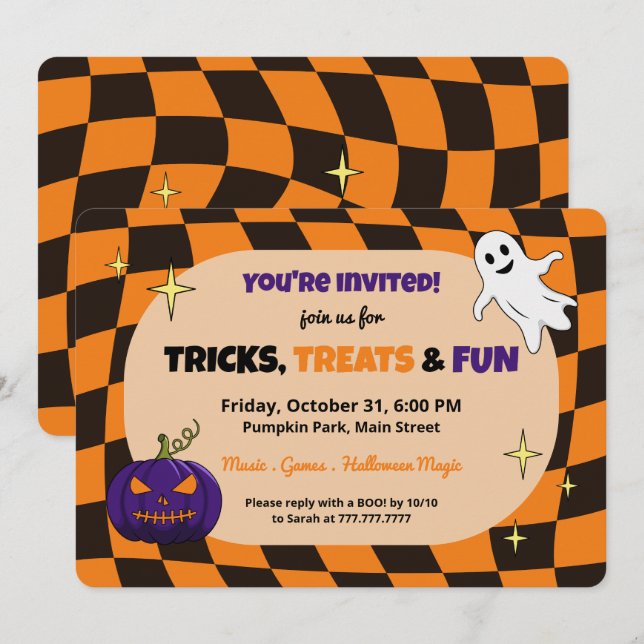 Convite de festas das Crianças de Halloween de Bom (Frente/Verso)