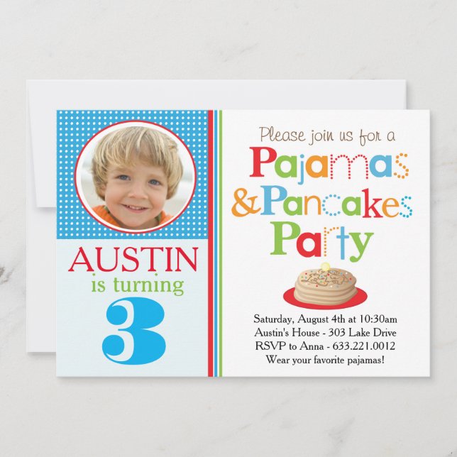 Convite de festas das panquecas & dos pijamas do (Frente)