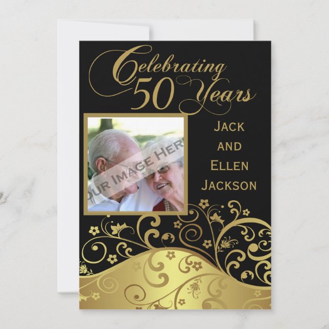 convite de festas de 50 anos com foto (Frente)