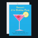 Convite de festas de aniversário de 21 anos azul d<br><div class="desc">Este convite de aniversário colorido é acentuado com um coquetel cor-de-rosa divertido sobre um fundo azul brilhante, fazer-o perfeito para o Partido aniversário de 21 anos do Verão, tropical, luau ou ao largo da costa. É fácil personalizar com seus próprios detalhes e idade; no entanto, se você precisar de ajuda...</div>