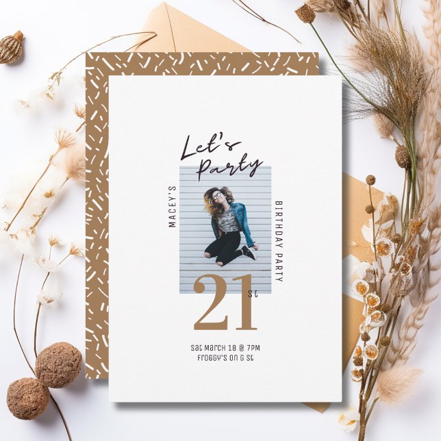 Convite de festas de aniversário de 21 anos de fot (Criador carregado)