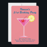 Convite de festas de aniversário de 21 anos de Ver<br><div class="desc">Este convite de aniversário colorido é acentuado com um coquetel cor-de-rosa divertido sobre um fundo coral brilhante, fazer perfeito para o Partido aniversário de 21 anos de verão, tropical, luau ou poolside. É fácil personalizar com seus próprios detalhes e idade; no entanto, se você precisar de ajuda ou de outros...</div>