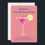 Convite de festas de aniversário de 21 anos de Ver<br><div class="desc">Este convite de aniversário colorido é acentuado com um coquetel cor-de-rosa divertido sobre um fundo coral brilhante, fazer perfeito para o Partido aniversário de 21 anos de verão, tropical, luau ou poolside. É fácil personalizar com seus próprios detalhes e idade; no entanto, se você precisar de ajuda ou de outros...</div>