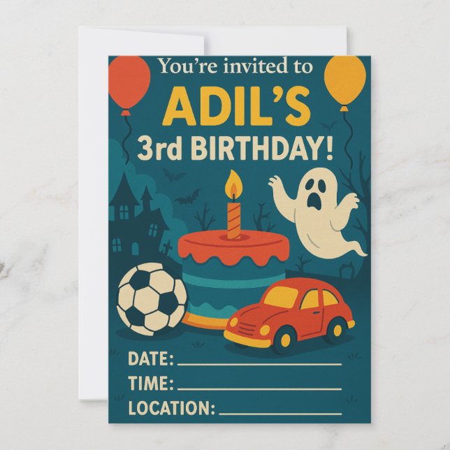 Convite de festas de aniversário de 3 anos de Adil (Frente)