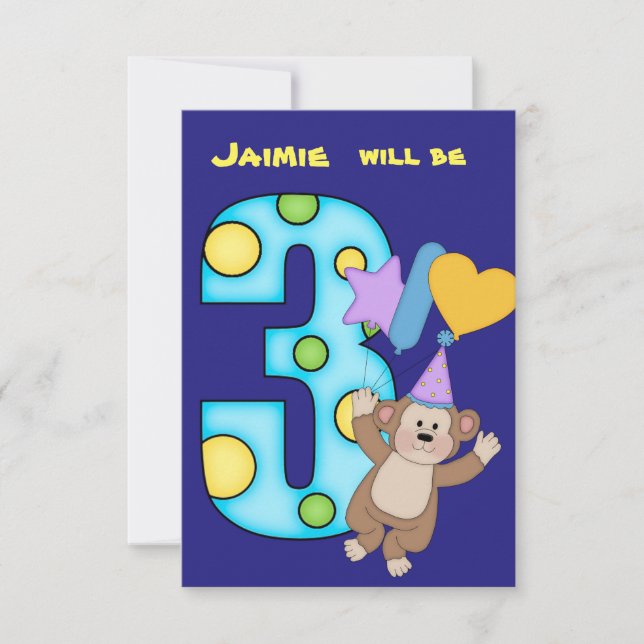 Convite de festas de aniversário de 3 anos de maca (Frente)