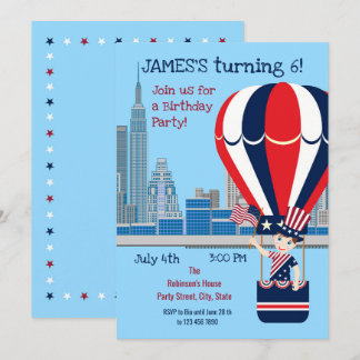 Convite de festas de Aniversário do Dia 4 de julho