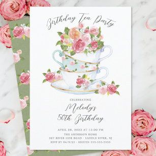 Convite de festas de Aniversário do Tea Cup Floral