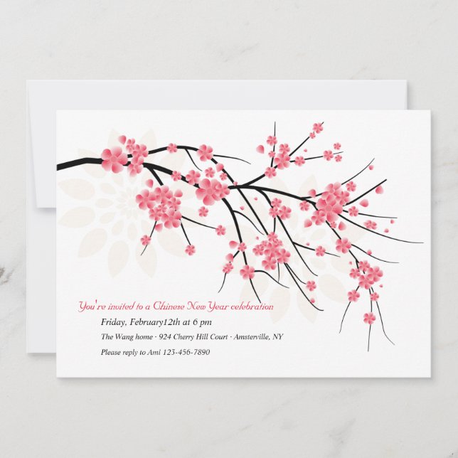 Convite de festas de Ano Novo da China Sakura (Frente)