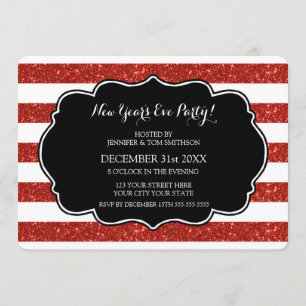 Convite de festas de Ano Novo das Stripes Vermelha