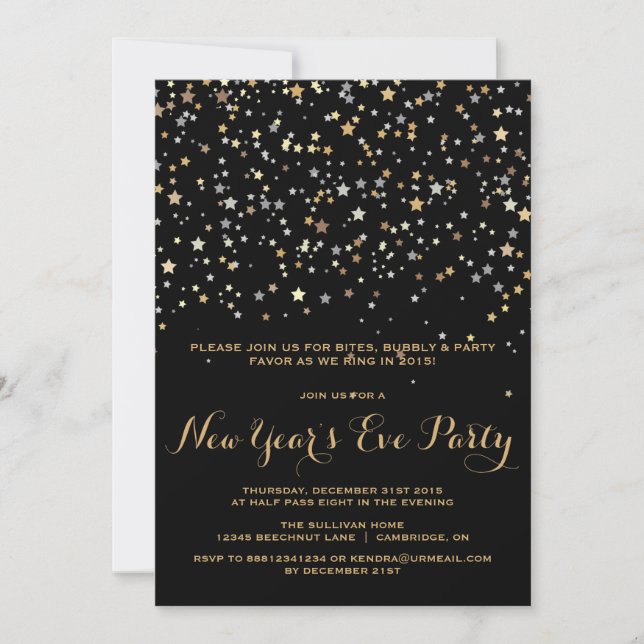 Convite de festas de Ano Novo de Confetti em Estre (Frente)