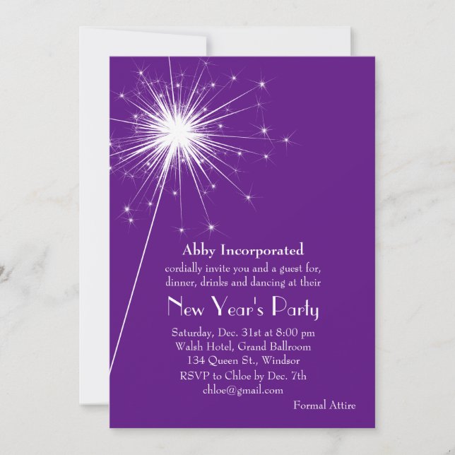 Convite de festas de Ano Novo de Roxo (Frente)