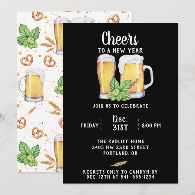 Convite de festas de Ano Novo do Estilo Pub (Frente/Verso)