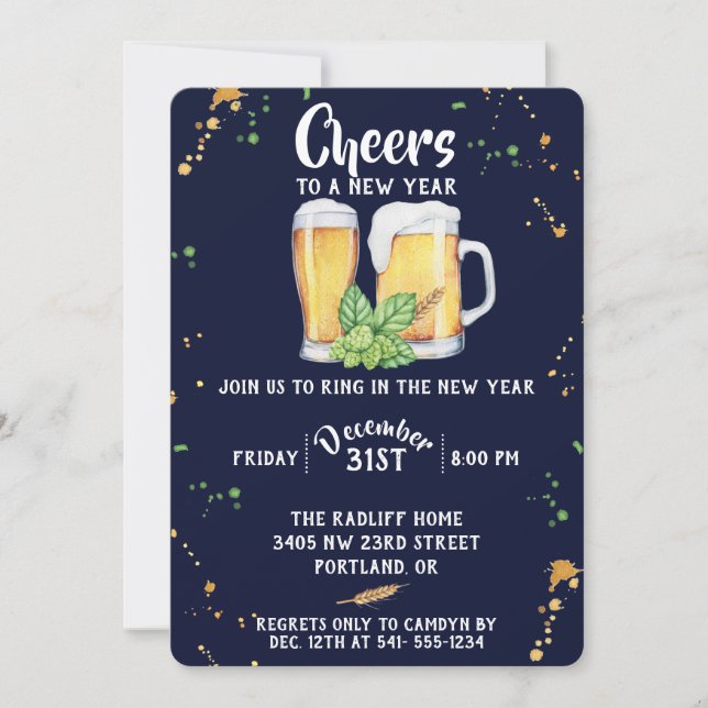 Convite de festas de Ano Novo do Estilo Pub (Frente)