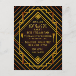 Convite de festas de Ano Novo do Gatsby Dourado de
