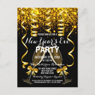 Convite de festas de Ano Novo Dourado Elegante