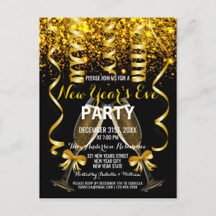 Convite de festas de Ano Novo Dourado Elegante