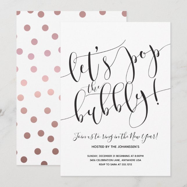 Convite de festas de Ano Novo Moderno (Frente/Verso)