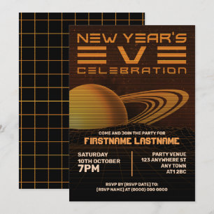 Convite de festas de Ano Novo Orange Retrowave