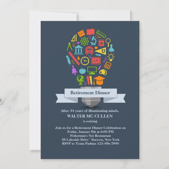 Convite de festas de Aposentação da Lâmpada Escola (Frente)