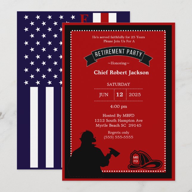 Convite de festas de Aposentação do Bombeiro (Frente/Verso)
