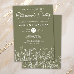 Convite de festas de aposentadoria de flores verde