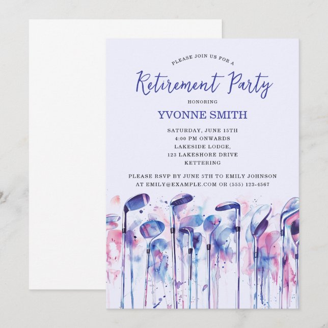 Convite de festas de aposentadoria de golfe femini (Frente/Verso)