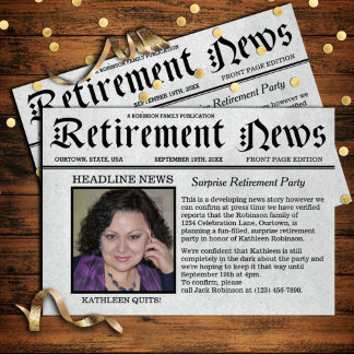 Convite de festas de aposentadoria de jornal de pá