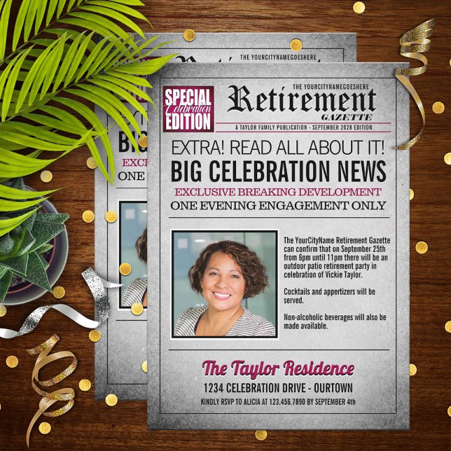 Convite de festas de aposentadoria de jornal de pá (Criador carregado)