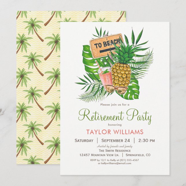 Convite de festas de Aposentadoria de Praia (Frente/Verso)