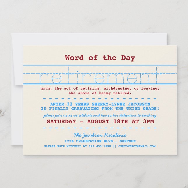 Convite de festas de aposentadoria do professor (Frente)