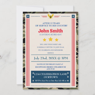 Convite de festas de aposentadoria militar