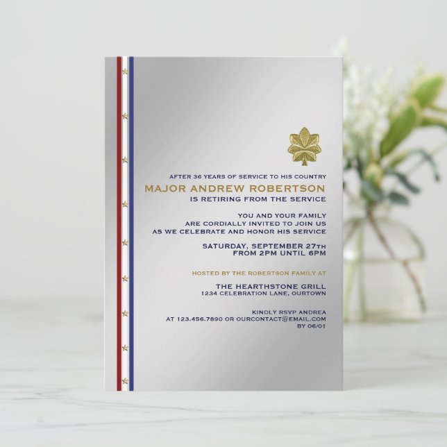 Convite de festas de aposentadoria militar (Em pé/Frente)