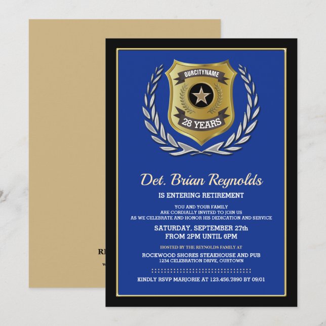 Convite de festas de aposentadoria policial (Frente/Verso)